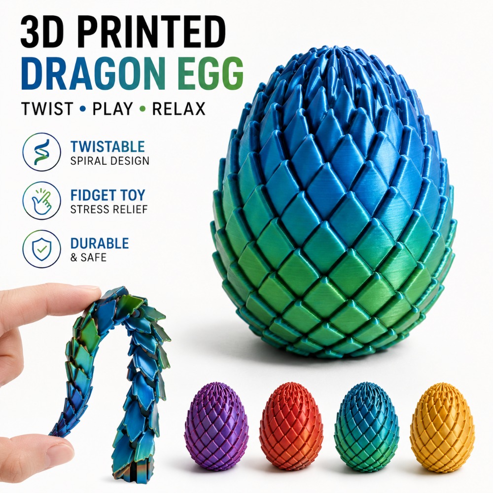 3D Printing Gif - 3D Geprint 7,5/5,5CM Gedraaide Drakenei Speelgoed