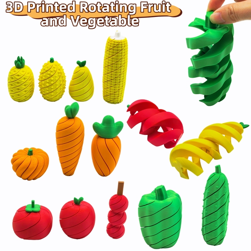 3D Printing Gif - 3D-geprinte fruit- en groente-stressverlichtende speelgoedserie, draaibaar,